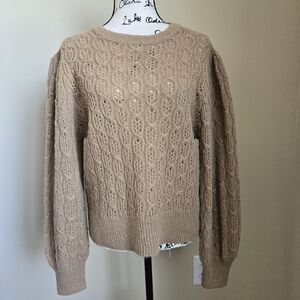 J.Crew balloon sleeve cable-knit sweater alpaca blend pullover womens L